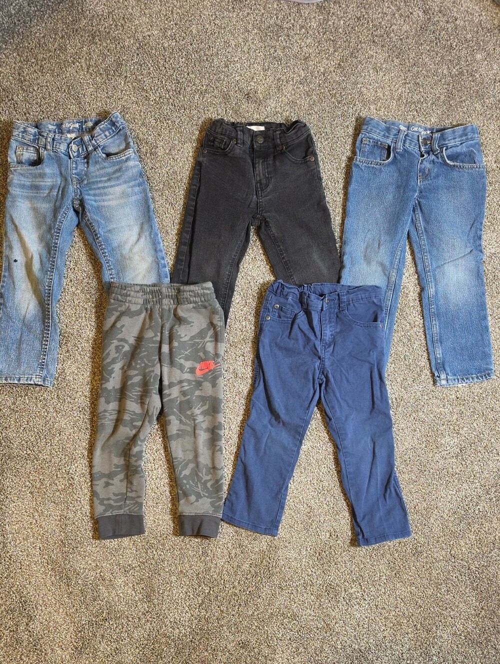 Kids 4T Pants Set - Joggers with Red Logo - Olive Green - Jeans, Black Jeans